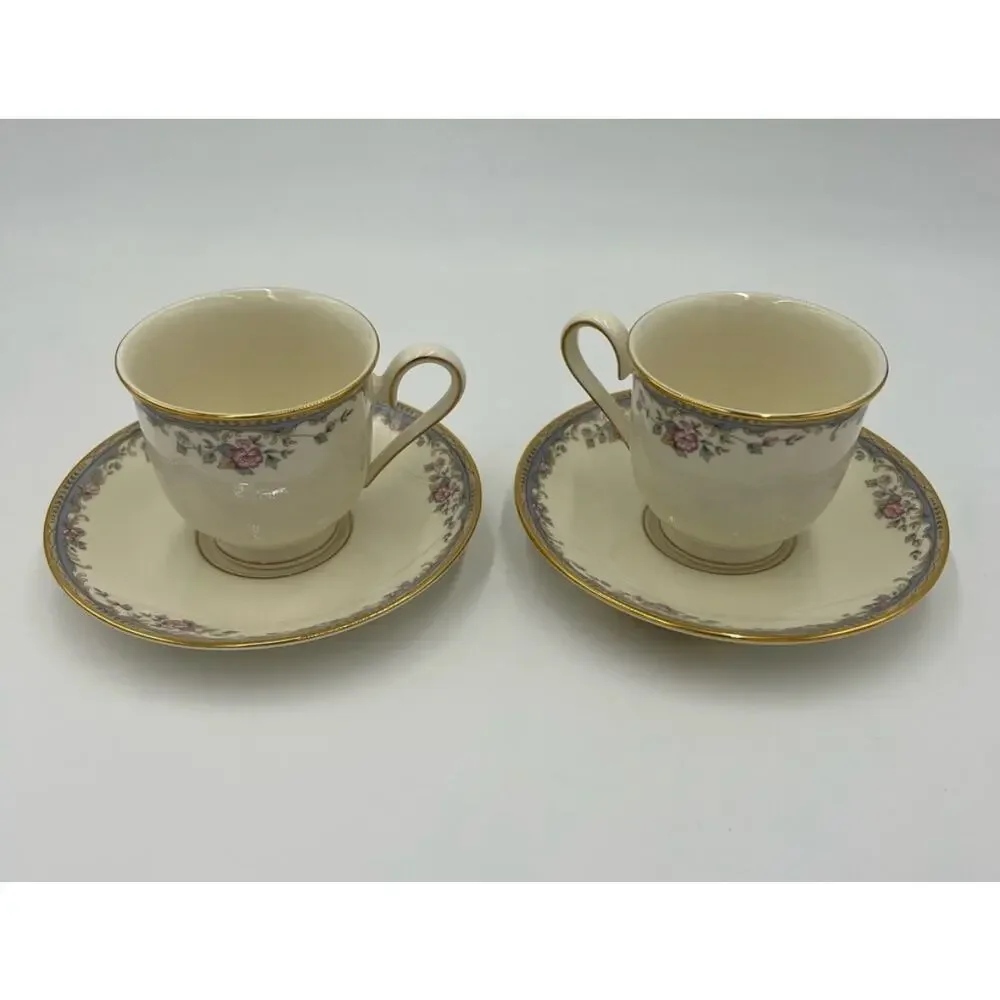 LENOX SOUTHERN VISTA FOOTED CUP AND SAUCER SET OF TWO